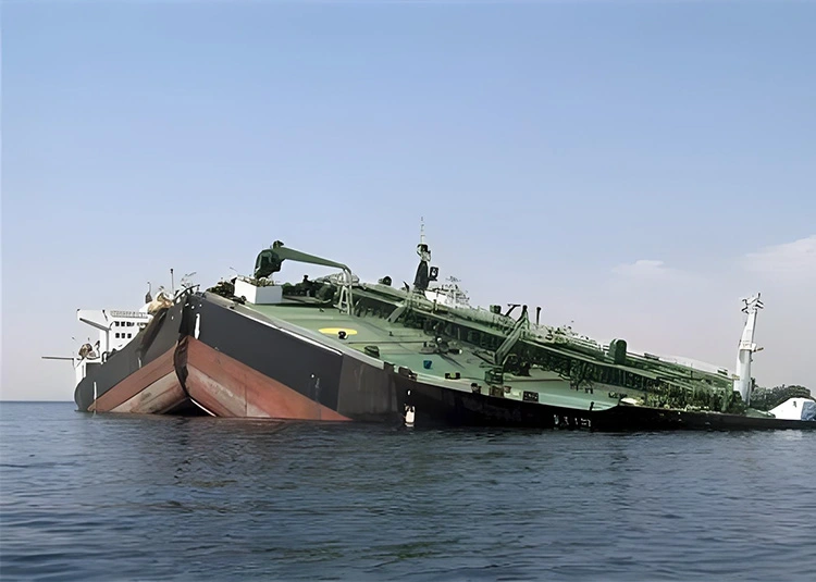 A ship affected by hydrogen embrittlement